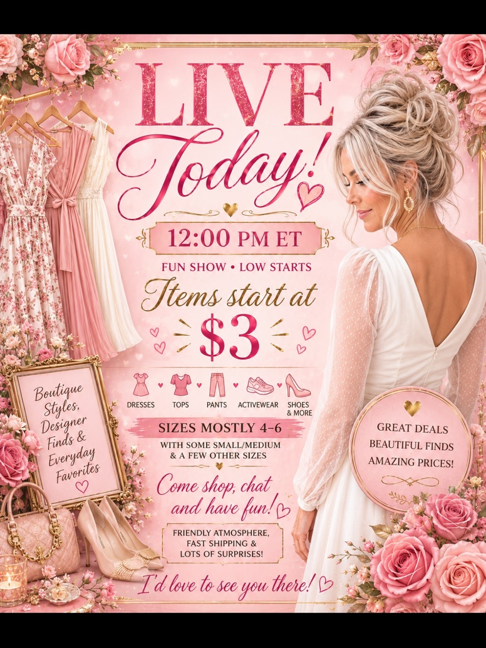 Pink Floral Boutique Live Sale Poster